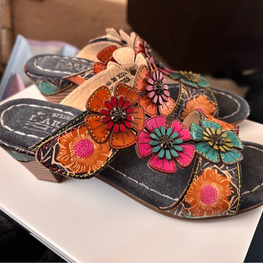Spring Step Floral Mules - Black, Orange, Pink, Blue